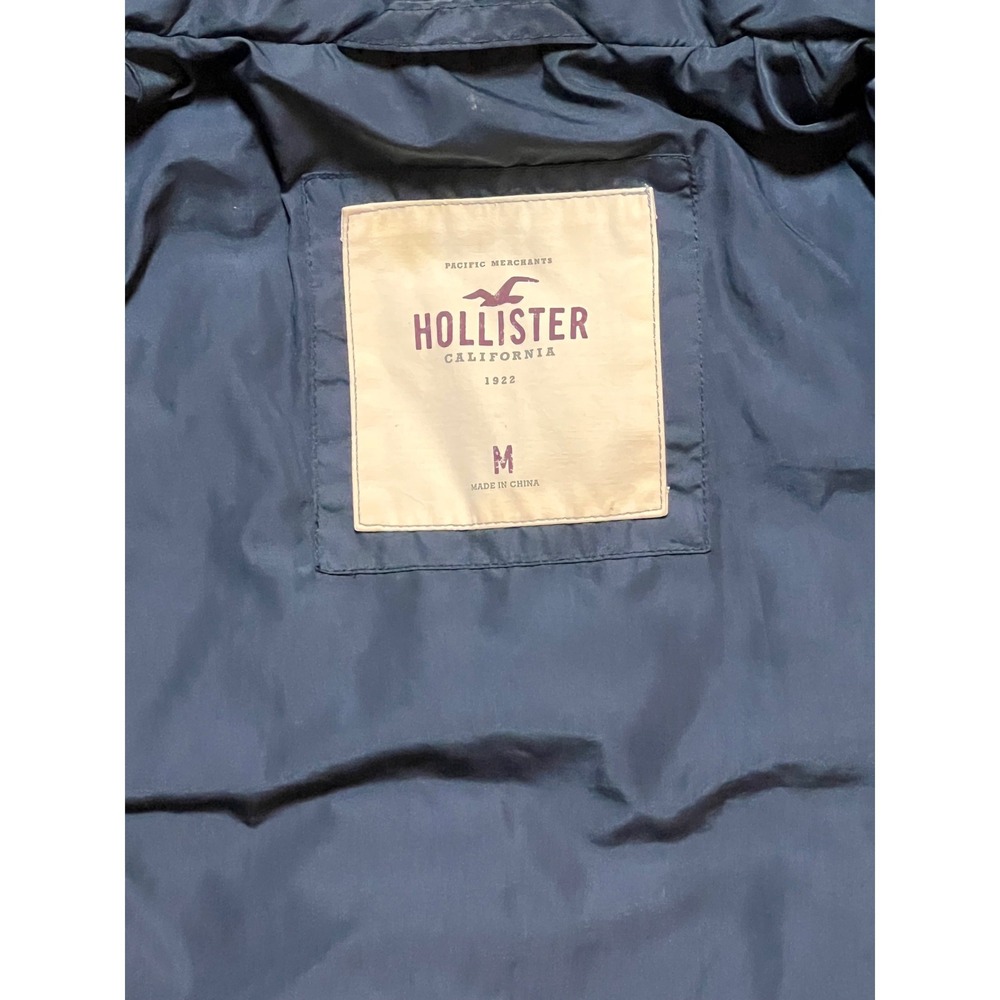 Hollister Mens Black Medium Puffer Jacket Hood Logo Winter Coat Y2K FLAW* - Picture 9 of 11